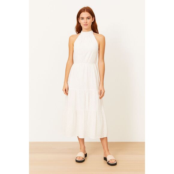 Saint Geraldine White Lace Midi Dress Medium Cotton Sleeveless Eyelet Tiered - Picture 1 of 10